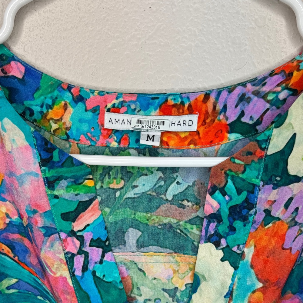 Amanda Uprichard Watercolor Multicolor Floral 100% Silk‎ Blouse - medium - Picture 2 of 16